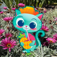 Load image into Gallery viewer, 'Tropical Spring Cats' Metal Yard Stakes Set of TWO (2) - Pre-Order