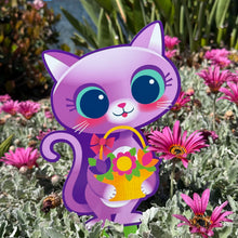 Load image into Gallery viewer, 'Floral Spring Cats' Metal Yard Stakes Set of TWO (2) - Pre-Order