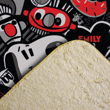 Load image into Gallery viewer, Jeff Granito's 'BFF' (Black and White and Red All Over) Personalized Cozy Blanket - Pre-Order