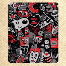 Load image into Gallery viewer, Jeff Granito's 'BFF' (Black and White and Red All Over) Personalized Cozy Blanket - Pre-Order