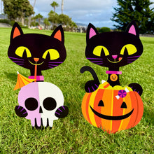 Load image into Gallery viewer, Jeff Granito’s ’Not-So-Scary Black Cats’ Large Metal Yard Stake Set of TWO (2)