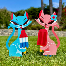 Load image into Gallery viewer, Jeff Granito's 'Cool Cats' Large Metal Yard Stake Set of TWO (2) - Pre-Order!