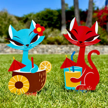 Load image into Gallery viewer, Jeff Granito's 'Cocktail Cats' Large Metal Yard Stake Set of TWO (2) - Pre-Order!