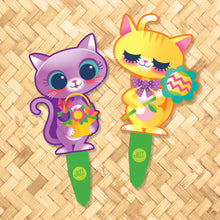 Load image into Gallery viewer, 'Floral Spring Cats' Metal Yard Stakes Set of TWO (2) - Pre-Order
