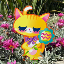 Load image into Gallery viewer, 'Floral Spring Cats' Metal Yard Stakes Set of TWO (2) - Pre-Order