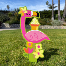 Load image into Gallery viewer, Jeff Granito's 'Spring Flamingo' Metal Yard Stake Set of TWO (2) - Pre-Order