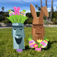 Load image into Gallery viewer, Jeff Granito's 'Egg Hunt Moais' Metal Yard Stake Set of TWO (2) - Pre-Order