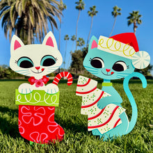 Load image into Gallery viewer, Jeff Granito’s ’Festive Cats’ Large Metal Yard Stake Set of TWO (2)