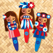 Load image into Gallery viewer, Jeff Granito's 'Red, White and Hula' Metal Yard Stakes Set of THREE (3) - Pre-Order!