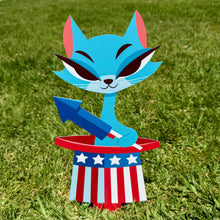 Load image into Gallery viewer, Jeff Granito's 'Rocket Cat' Large Metal Yard Stake - Pre-Order!
