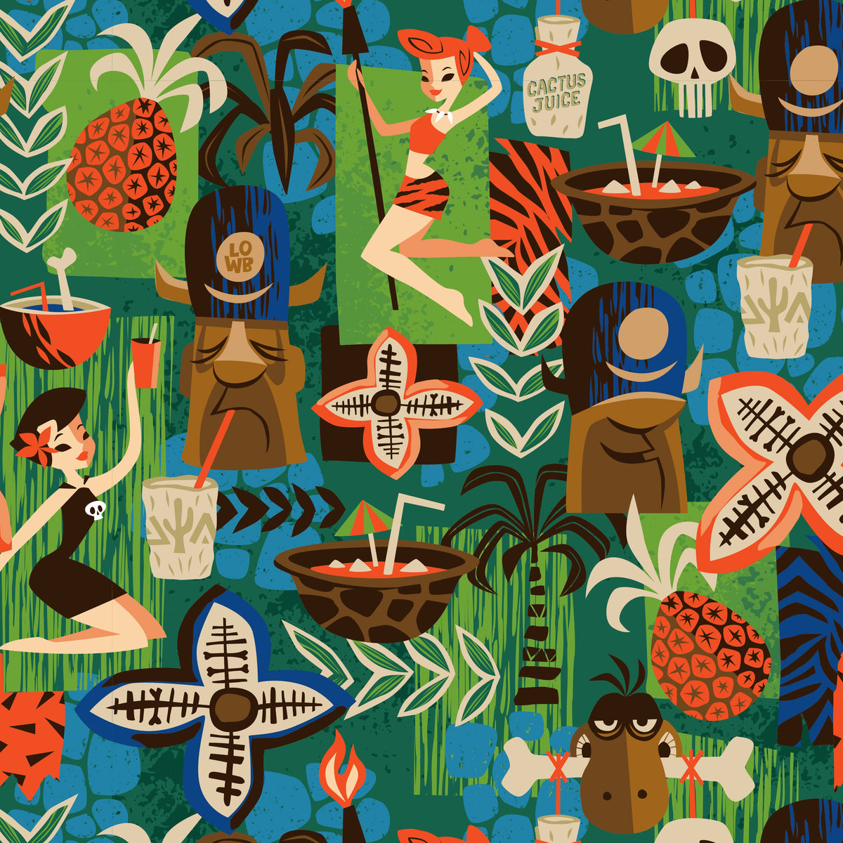 Jeff Granito's 'Blue Tiki Safari' - Aloha Skirt - Ready to ship! main image 1