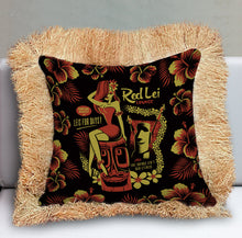 Load image into Gallery viewer, Jeff Granito's 'Red Lei Lounge' Fringe Pillow Cover - Ready to Ship! (FREE SHIPPING in U.S.)