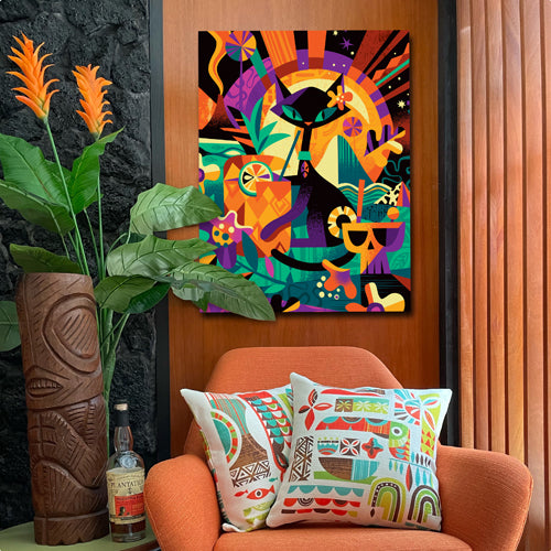 Blue Tiki Cat Autographed Canvas Giclee