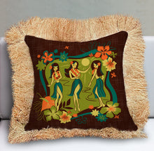 Load image into Gallery viewer, Hula Floral, Double Sided Pillow Cover with Grass Skirt Fringe