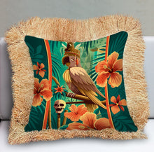 Load image into Gallery viewer, Head Salesman of the West, Double Sided Pillow Cover with Grass Skirt Fringe