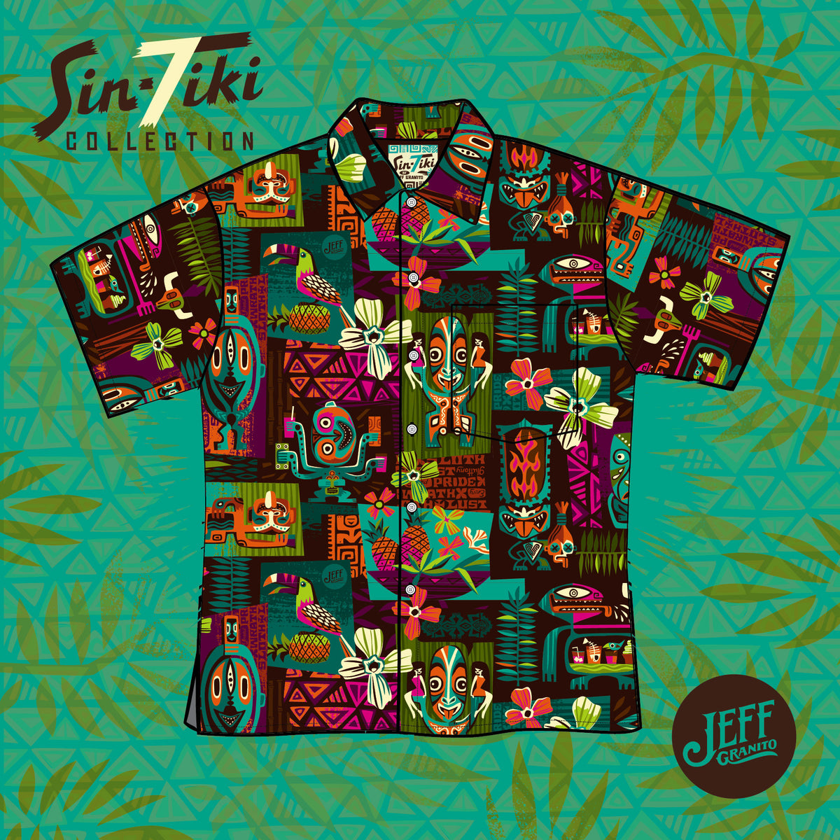 LAST CHANCE, 'Sin-Tiki' Classic Aloha Button Up-Shirt
