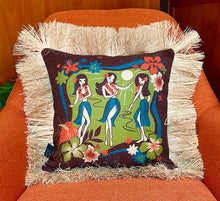 Load image into Gallery viewer, Hula Floral, Double Sided Pillow Cover with Grass Skirt Fringe