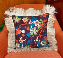 Load image into Gallery viewer, Hula Floral, Double Sided Pillow Cover with Grass Skirt Fringe