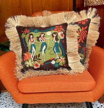 Load image into Gallery viewer, Hula Floral, Double Sided Pillow Cover with Grass Skirt Fringe