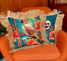 Load image into Gallery viewer, Head Salesman of the West, Double Sided Pillow Cover with Grass Skirt Fringe