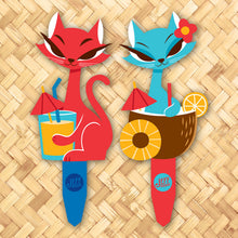 Load image into Gallery viewer, Jeff Granito's 'Cocktail Cats' Large Metal Yard Stake Set of TWO (2) - Pre-Order!
