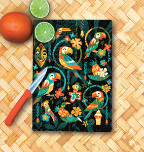 Jeff Granito's 'Birds Singing Words' Glass Cutting Board - Rolling Pre-Order / Ready to Ship!