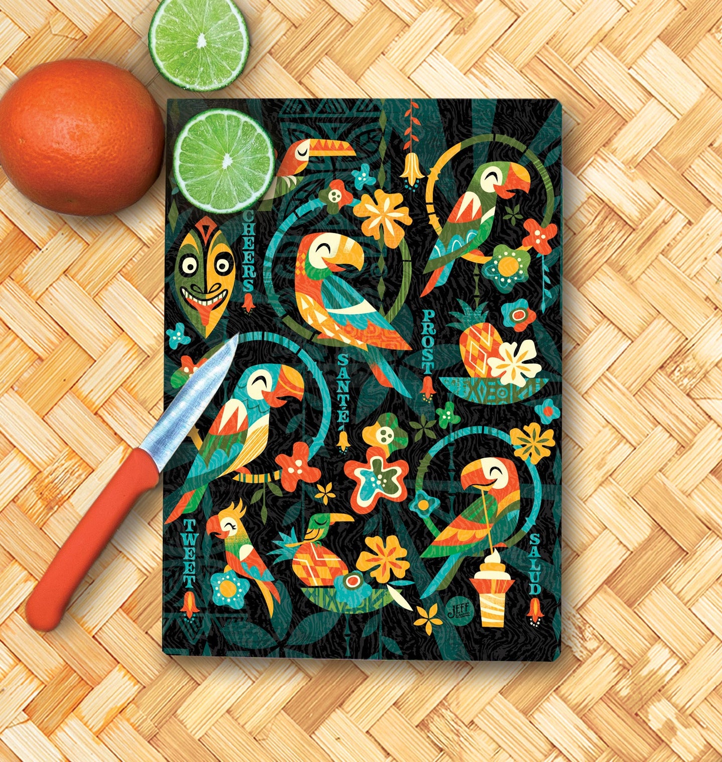 Jeff Granito's 'Birds Singing Words' Glass Cutting Board - Rolling Pre-Order / Ready to Ship!