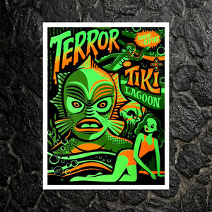 Creature Feature' Flocked Blacklight Reactive Screened Art Print Creature Feature' Flocked Blacklight Reactive Screened Art Print