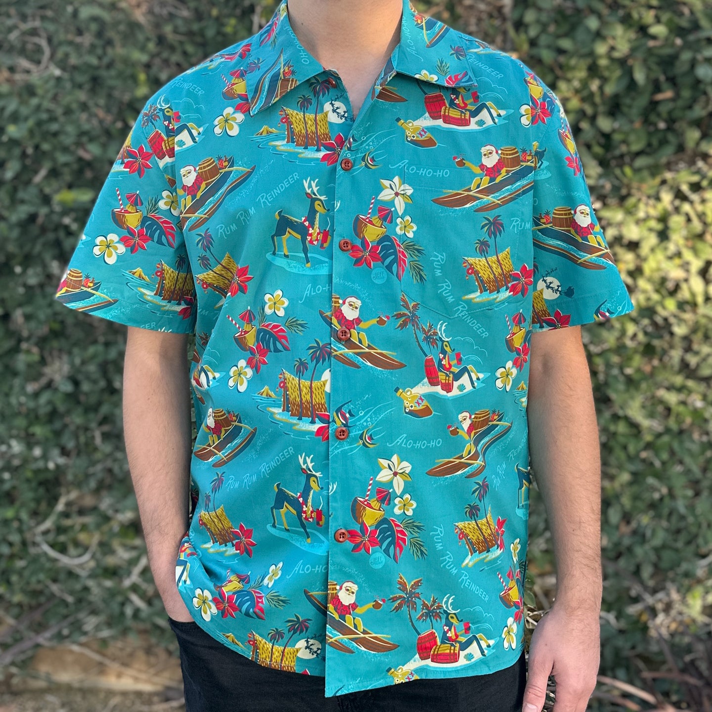 LAST CHANCE, 'Rum Rum Reindeer' Classic Aloha Button Up-Shirt - Unisex