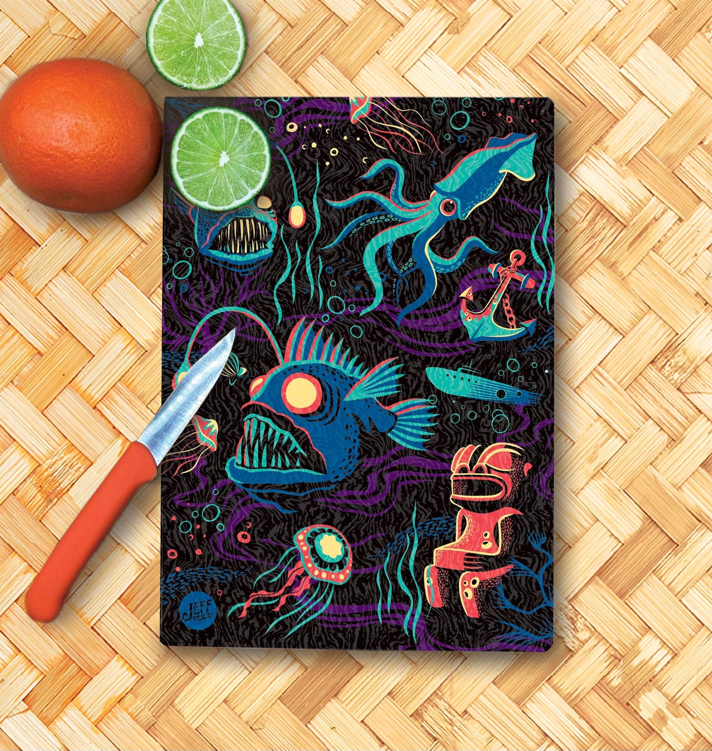 Jeff Granito's 'Dwellers of the Deep' Glass Cutting Board - Rolling Pre-Order / Ready to Ship!