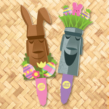 Load image into Gallery viewer, Jeff Granito's 'Egg Hunt Moais' Metal Yard Stake Set of TWO (2) - Pre-Order
