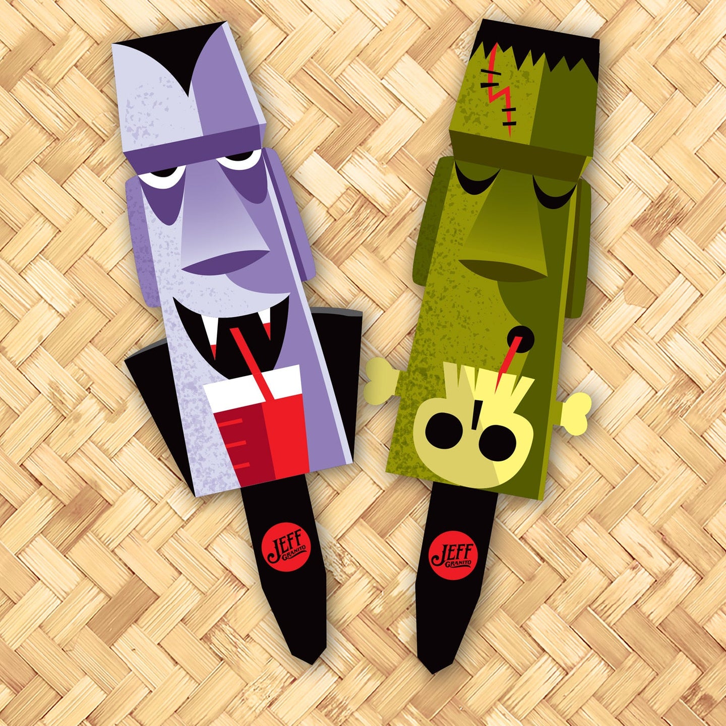 Jeff Granito's 'Monster Moai' Metal Yard Stakes Set of TWO (2) - Limited Time Pre-Order