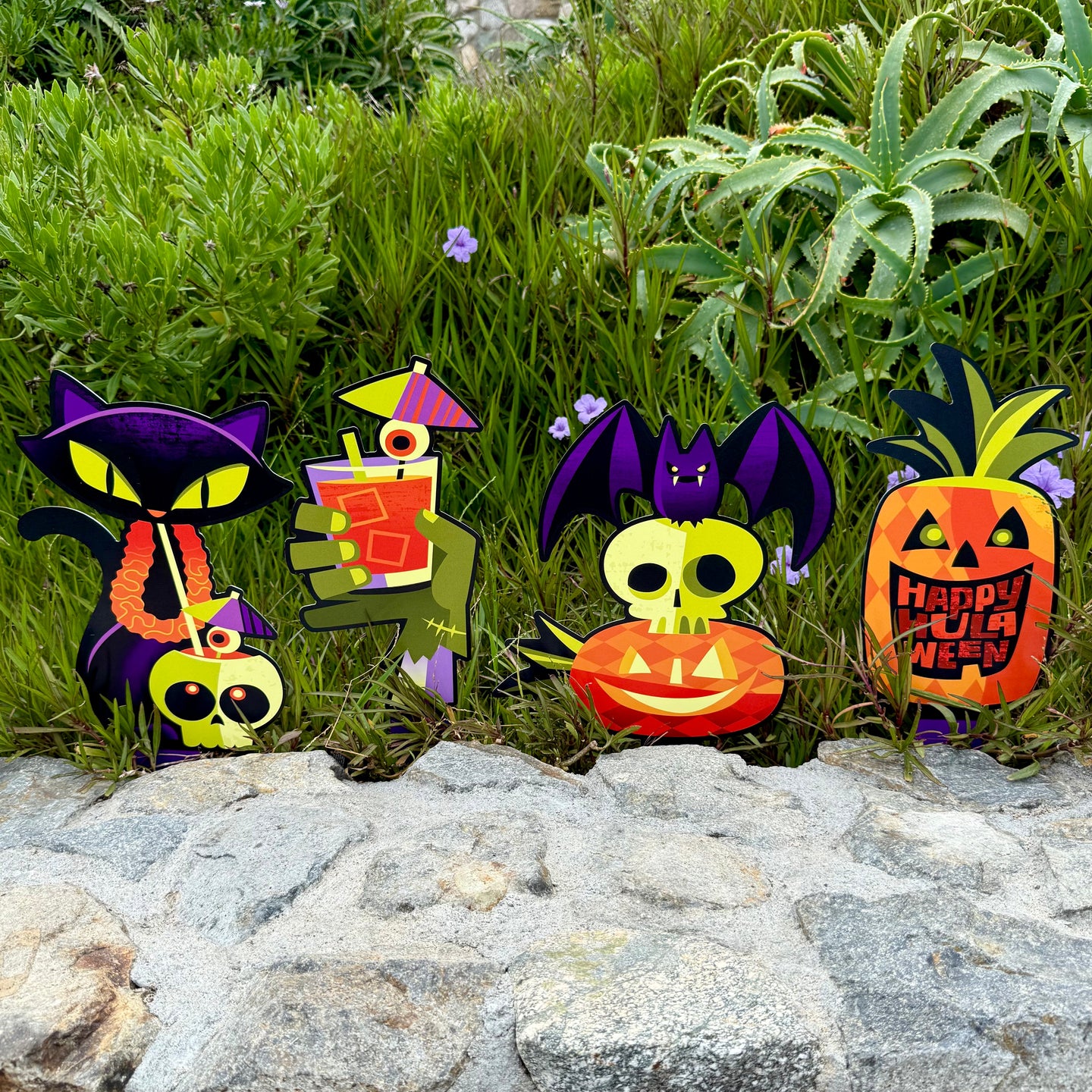 Jeff Granito's 'Happy Hulaween' Metal Yard Stakes Set of FOUR (4) - Pre-Order