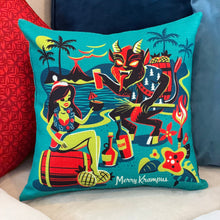 Load image into Gallery viewer, Jeff Granito&#39;s &#39;Merry Krampus&#39; Pillow Cover - Ready to Ship! (FREE SHIPPING in U.S.)
