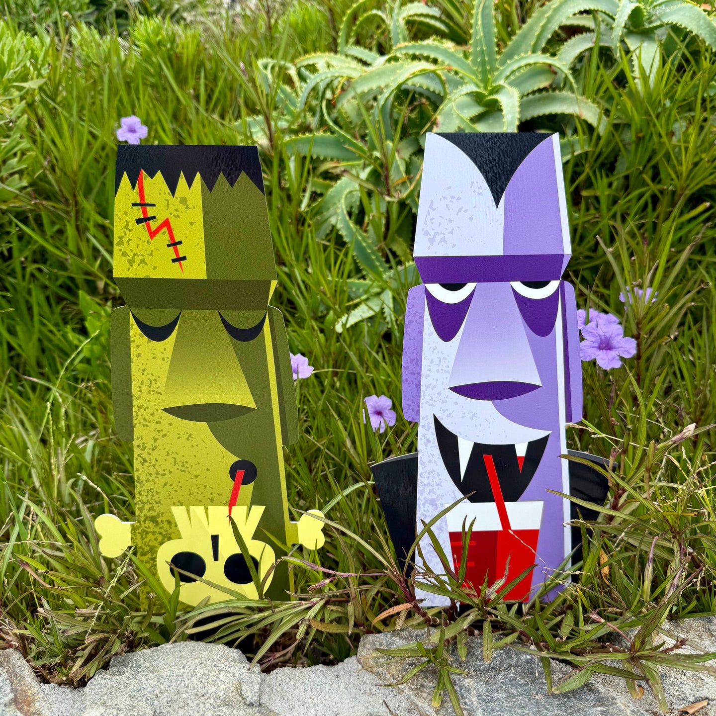 Jeff Granito's 'Monster Moai' Metal Yard Stakes Set of TWO (2) - Limited Time Pre-Order
