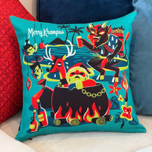 Load image into Gallery viewer, Jeff Granito&#39;s &#39;Merry Krampus&#39; Pillow Cover - Ready to Ship! (FREE SHIPPING in U.S.)

