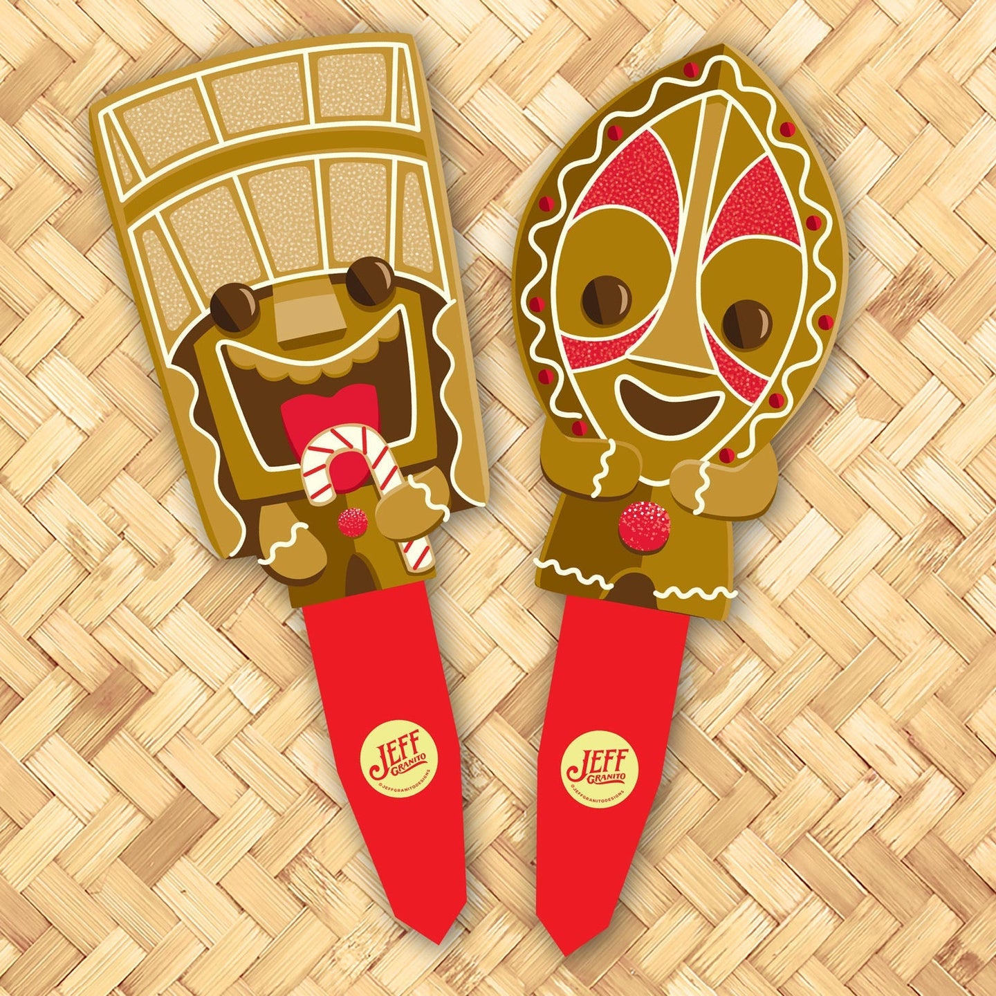 Jeff Granito's 'Gingerbread Tikis' Metal Yard Stakes Set of TWO (2) - Pre-Order
