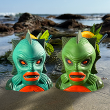 Load image into Gallery viewer, Jeff Granito&#39;s Creature Feature (Aqua Lagoon + Green Swamp) - Ceramic Tiki Mugs + Signed Art Print - Limited Edition / Limited Time Pre-Order (FREE Shipping in U.S.)
