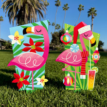 Load image into Gallery viewer, Jeff Granito’s ’Flamingo Holidays’ Large Metal Yard Stake Set of TWO (2)
