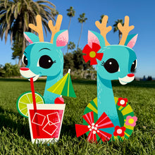 Load image into Gallery viewer, Jeff Granito’s ’Cheerful Reindeer’ Large Metal Yard Stake Set of TWO (2)
