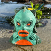 Load image into Gallery viewer, Jeff Granito&#39;s Creature Feature (Aqua Lagoon + Green Swamp) - Ceramic Tiki Mugs + Signed Art Print - Limited Edition / Limited Time Pre-Order (FREE Shipping in U.S.)
