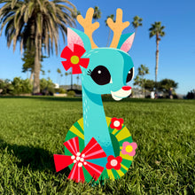 Load image into Gallery viewer, Jeff Granito’s ’Cheerful Reindeer’ Large Metal Yard Stake Set of TWO (2)
