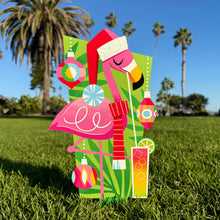 Load image into Gallery viewer, Jeff Granito’s ’Flamingo Holidays’ Large Metal Yard Stake Set of TWO (2)
