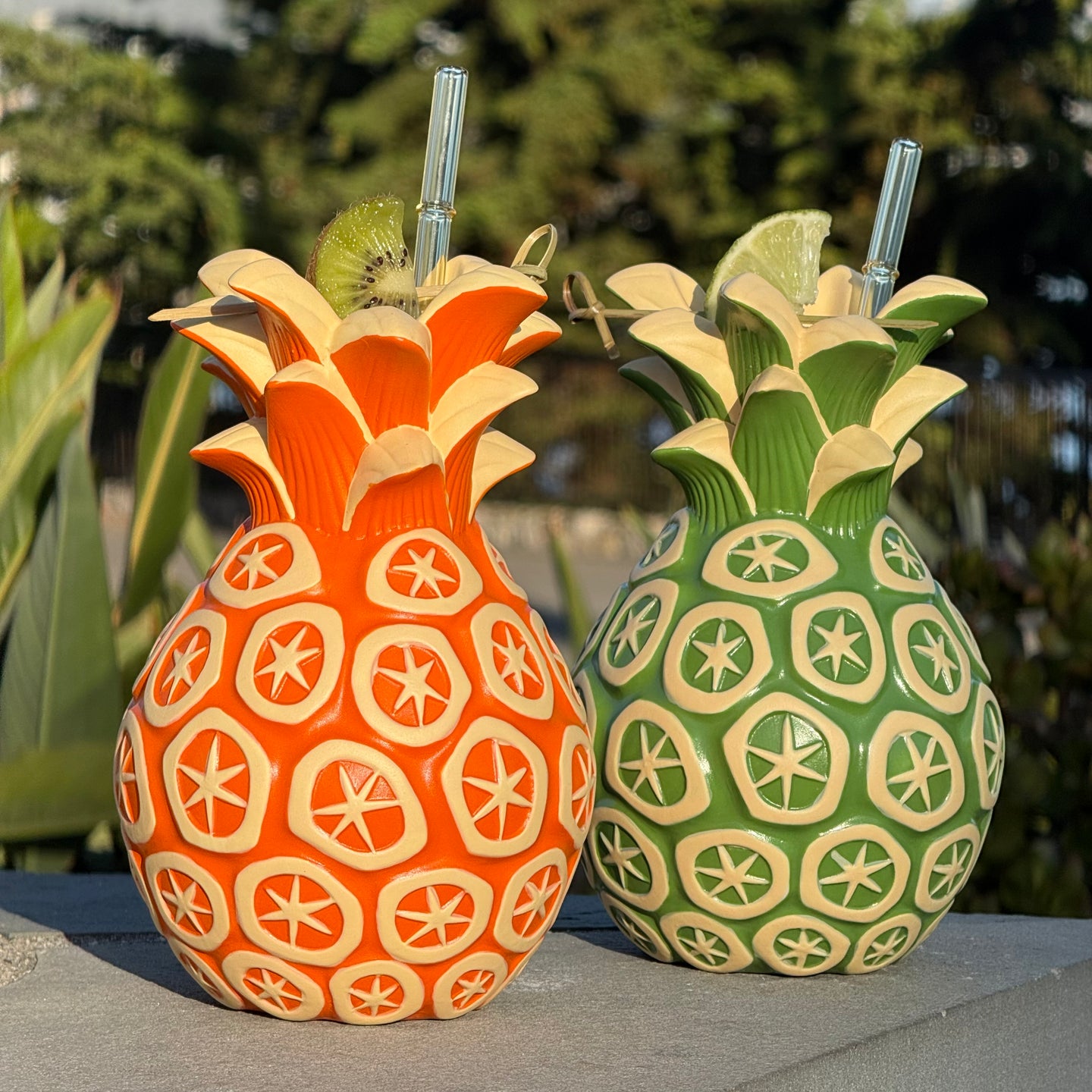 Jeff Granito's Atomic Pineapple (Papaya-orange + Palm-green) - Ceramic Tiki Mugs - Limited Edition / Limited Time Pre-Order (FREE Shipping in U.S.)