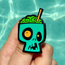 Load image into Gallery viewer, Jeff Granito&#39;s &#39;Sip for Brains - Blue&#39; Enamel Pin - Ready to Ship!
