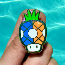 Load image into Gallery viewer, Jeff Granito&#39;s &#39;Pineapple Power-Up - Blue&#39; Enamel Pin - Ready to Ship!
