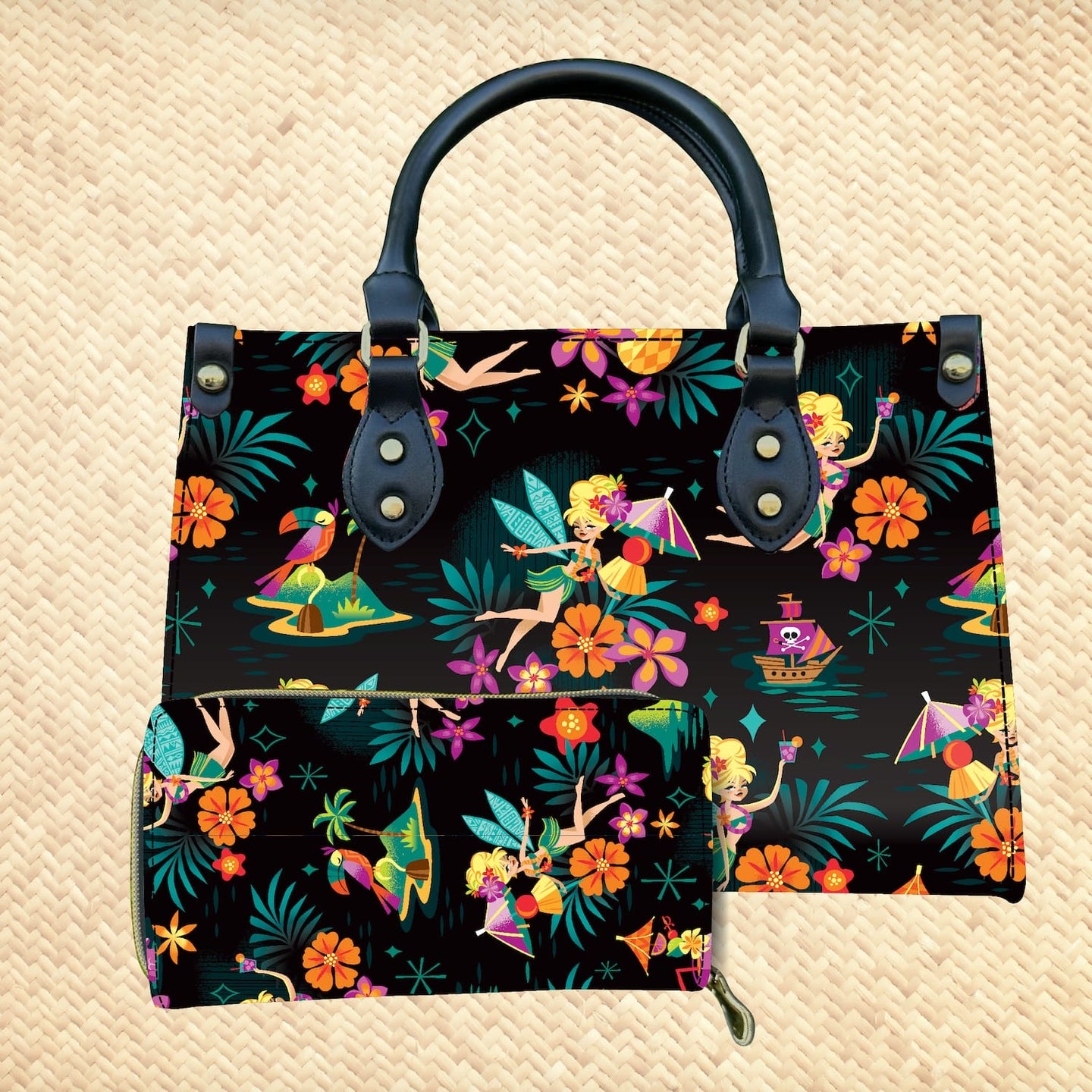 Jeff Granito's 'Midnight Tiki Belle' Handbag and Zippered Wallet Set - Ready to Ship!