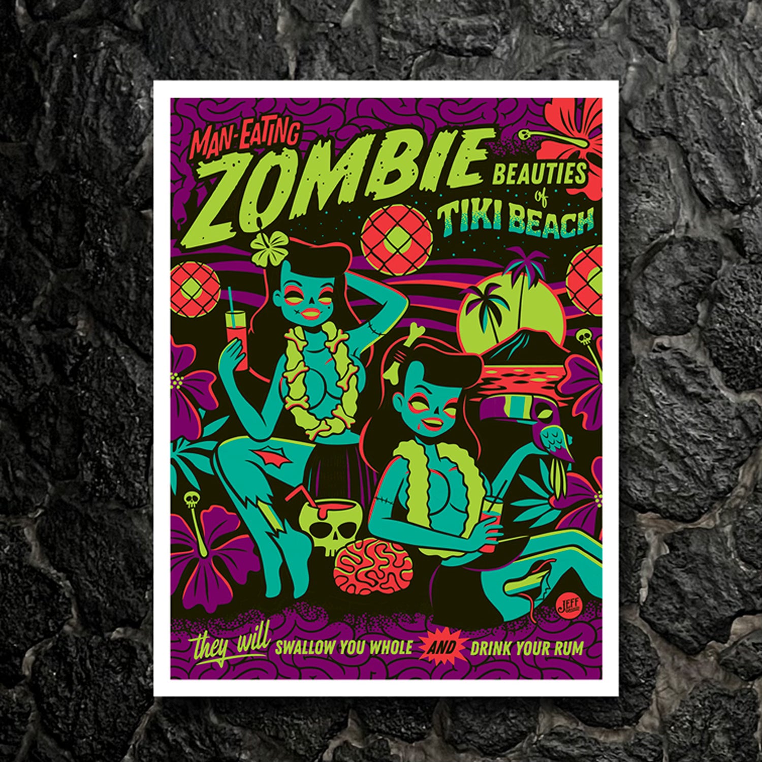 Maneater' Flocked Blacklight Reactive Screened Art Print - U.S.