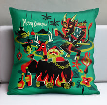 Load image into Gallery viewer, Jeff Granito&#39;s &#39;Merry Krampus&#39; Pillow Cover - Ready to Ship! (FREE SHIPPING in U.S.)
