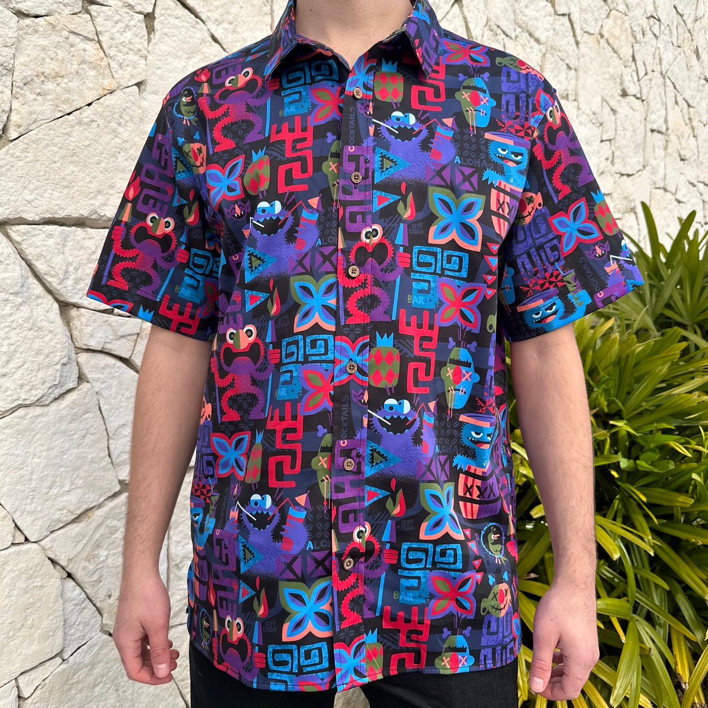 'Tiki Monsters' Modern Fit with Flex Button-Up Shirt - Unisex